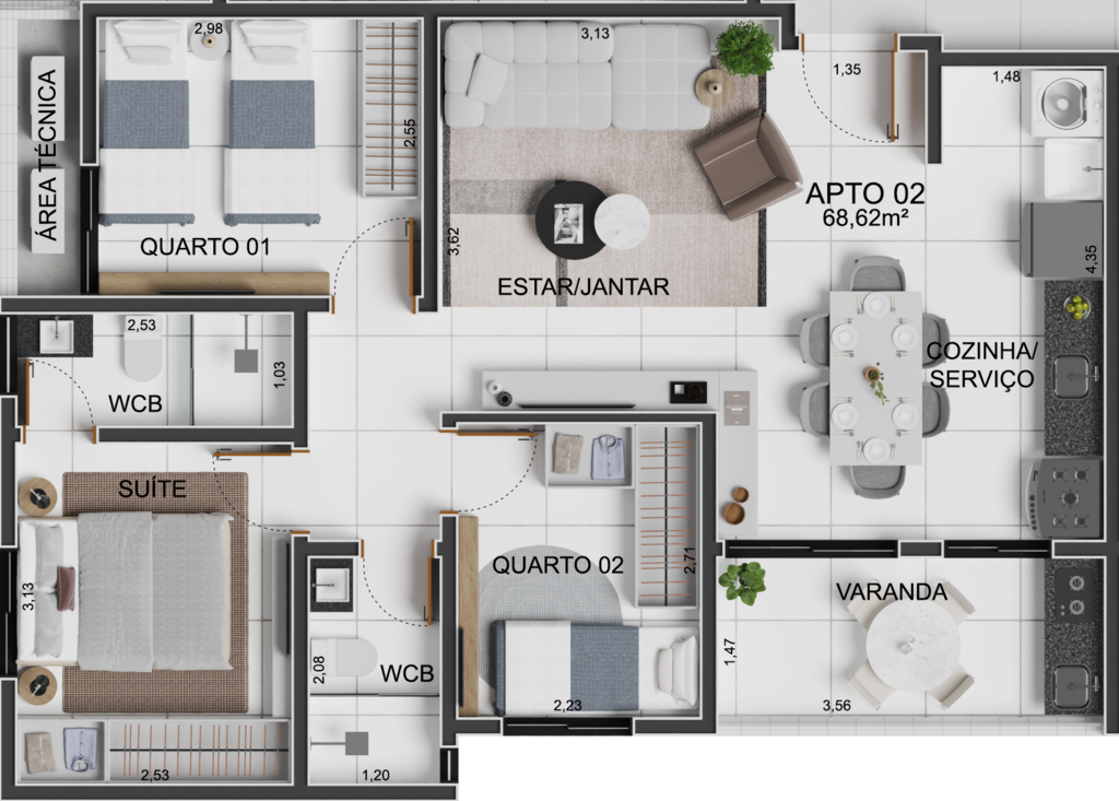 Planta 03 - 2 dorm 68,62m