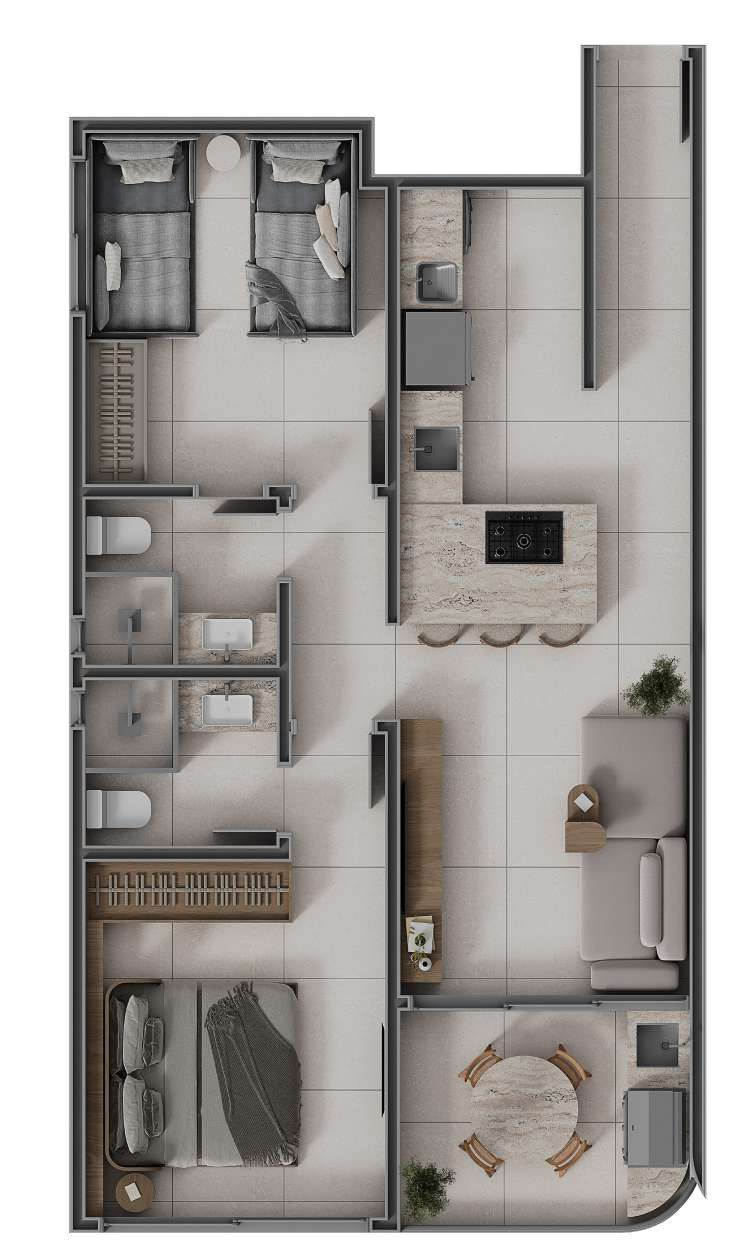 Planta 01 - 2 dorm 66m