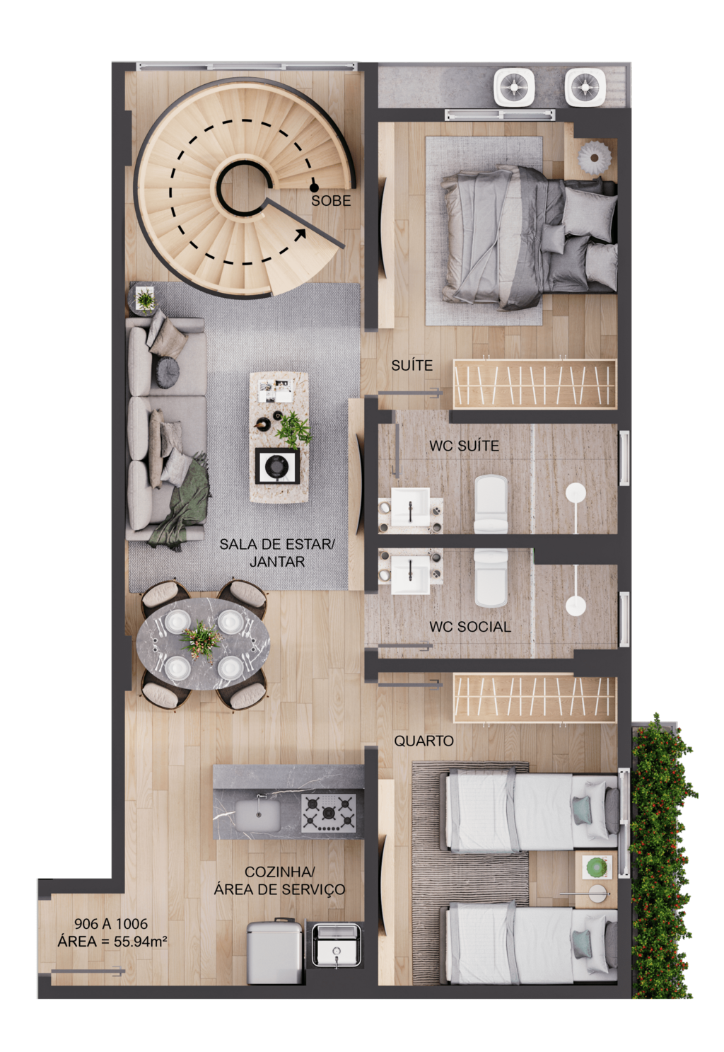 Planta 22 - 2 dorm 111,33m - duplex - inferior