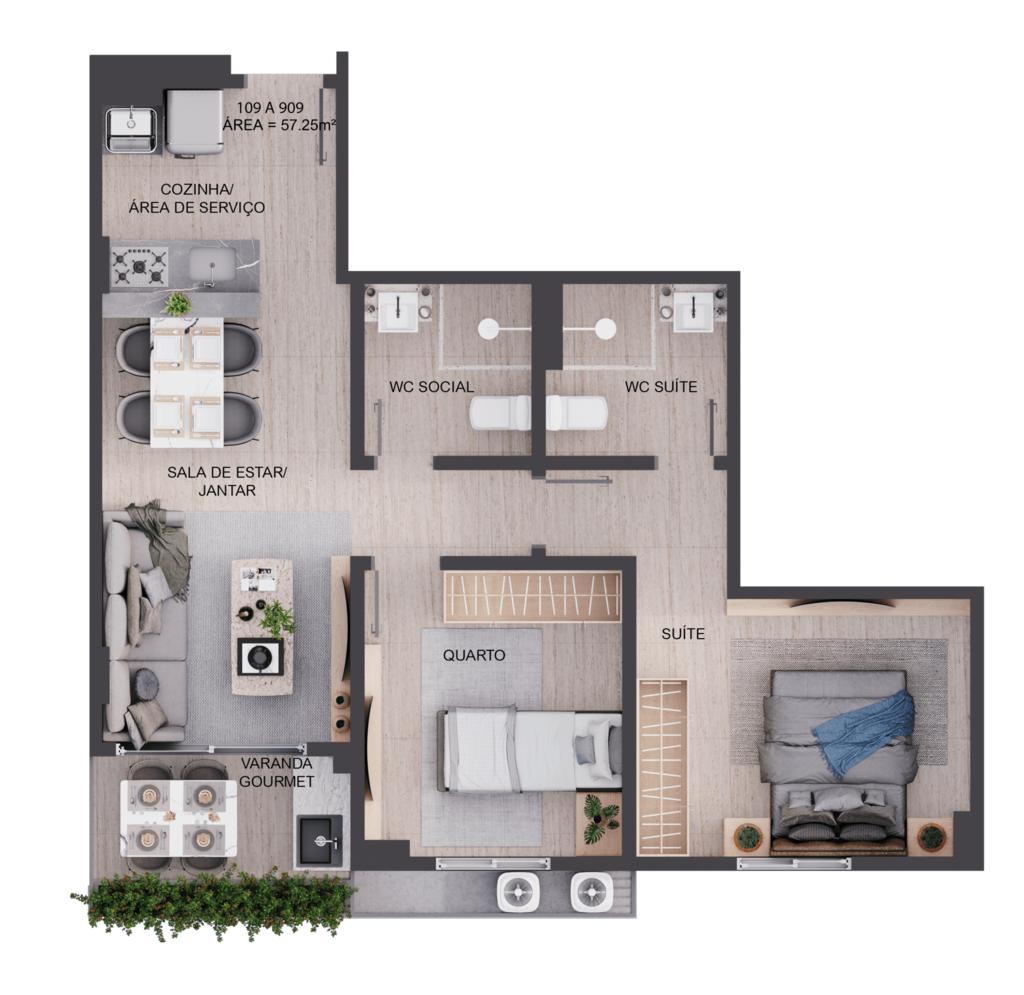 Planta 07 - 2 dorm 57,25m