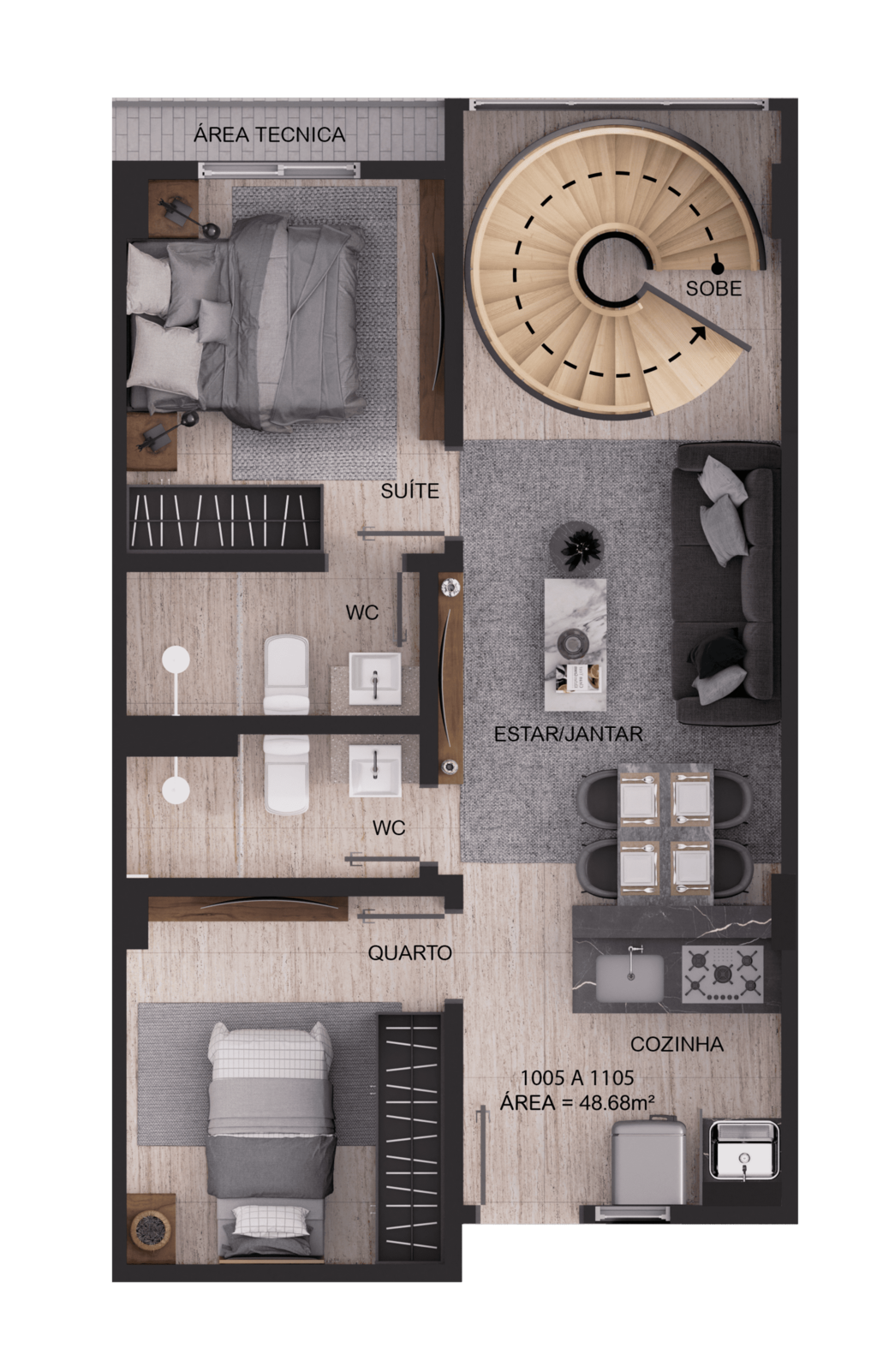 Planta 14 - 2 dorm 102,93m - duplex - inferior