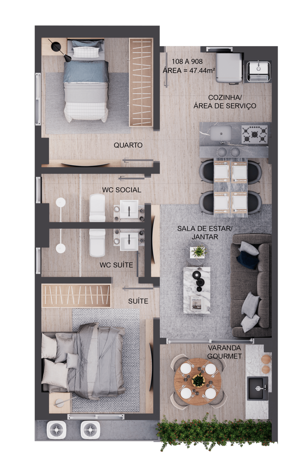 Planta 03 - 2 dorm 47,44m