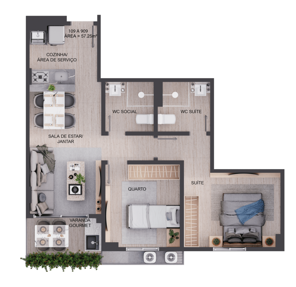 Planta 07 - 2 dorm 57,25m