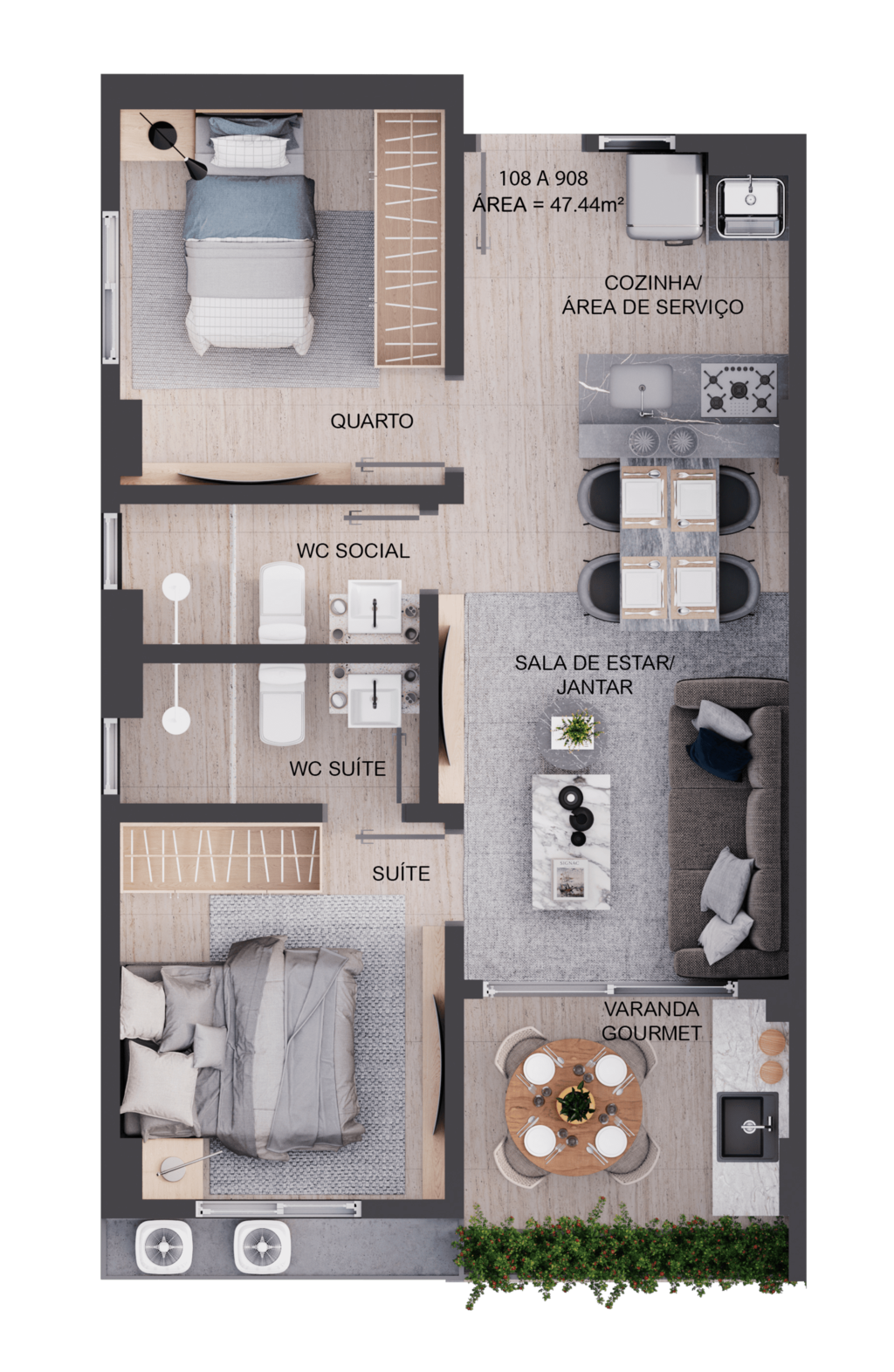 Planta 03 - 2 dorm 47,44m