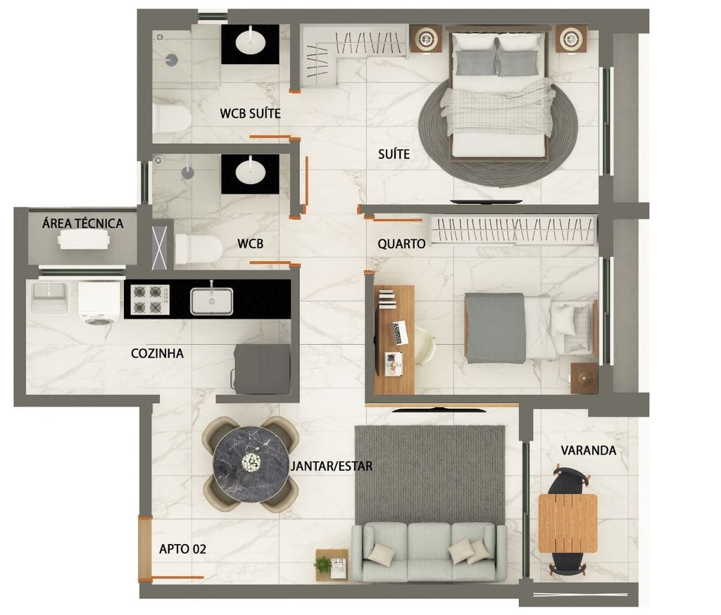 Planta 03 - 2 dorm 57,10m