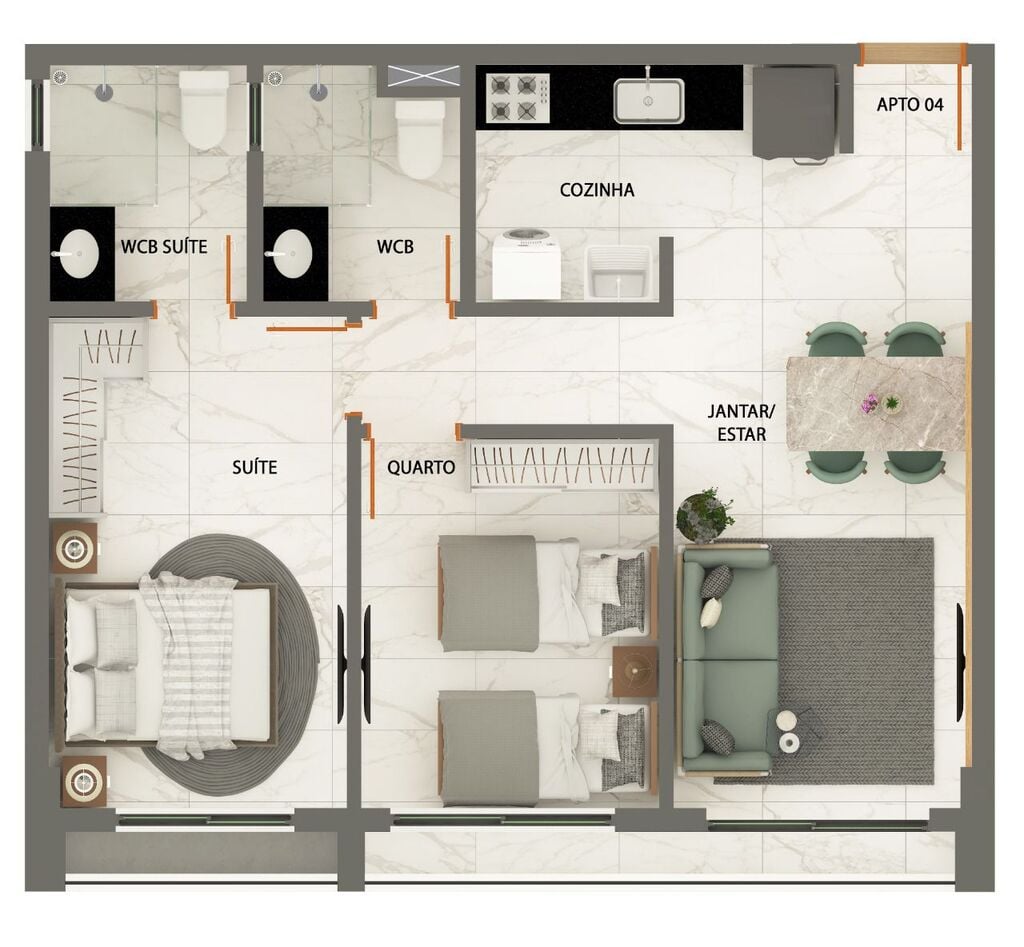 Planta 02 - 2 dorm 54,64m