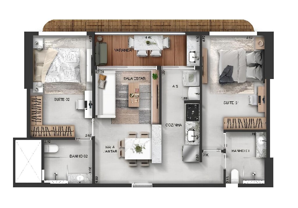 Planta 01 - 2 dorm 66,21m