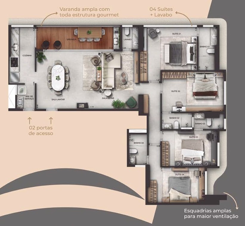 Planta 03 - 4 dorm 149,02m