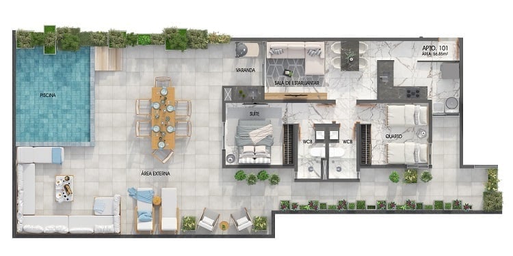 Planta 11 - 2 dorm 159,32m - garden