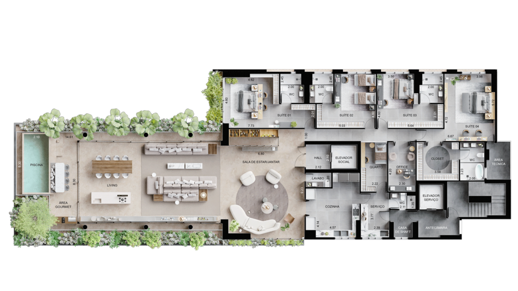 Planta 02 - 4 dorm 498,45m - garden