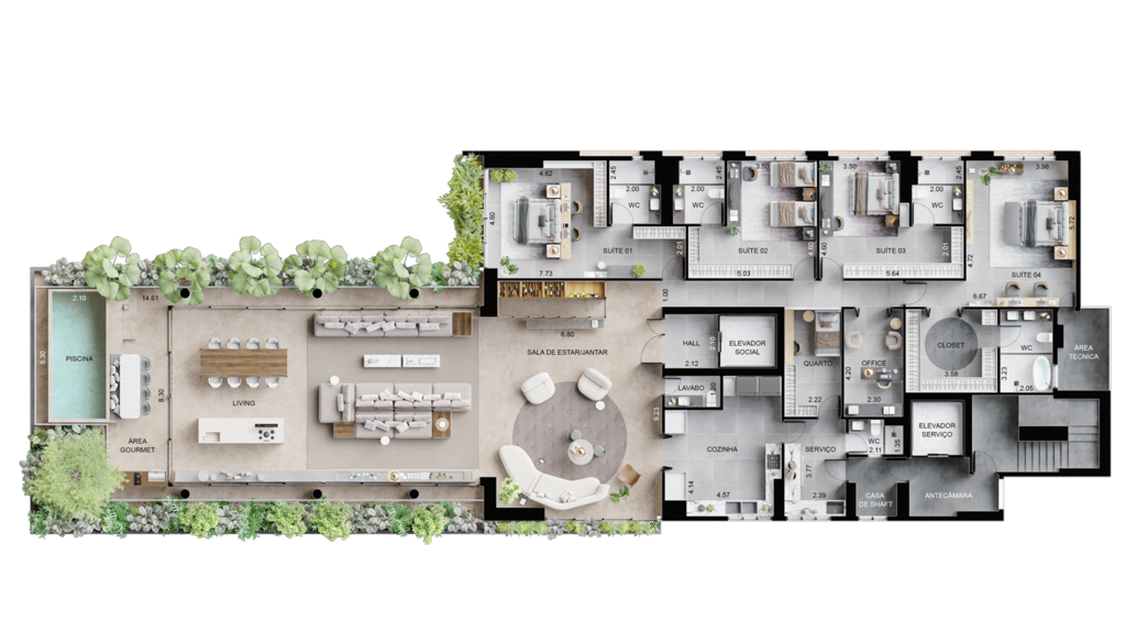 Planta 02 - 4 dorm 498,45m - garden