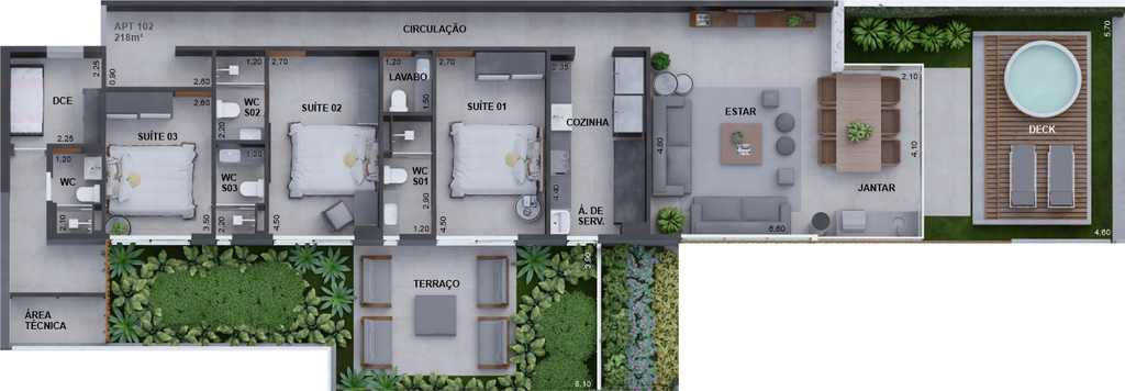 Planta 09 - 3 dorm 218,85m - garden