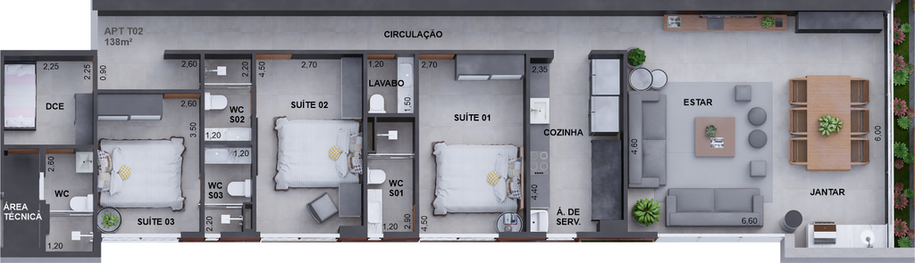 Planta 04 - 2 dorm 138,31m