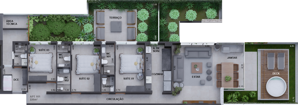 Planta 10 - 3 dorm 226,60m - garden