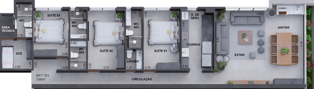 Planta 03 - 3 dorm 136,78m