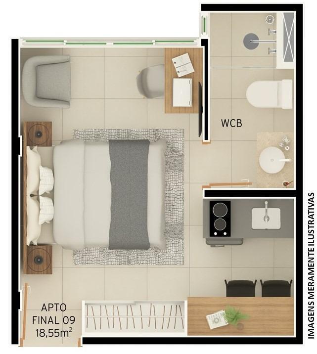 Planta 01 - 1 dorm 18,55m - garden