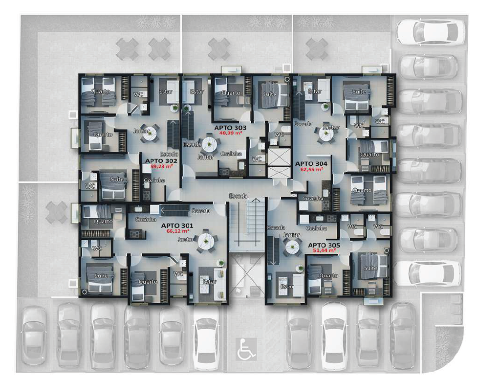 Pavimento cobertura duplex - inferior