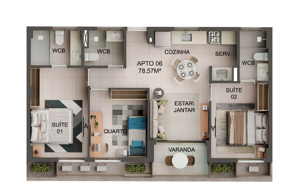 Planta 02 - 3 dorm 78,57m