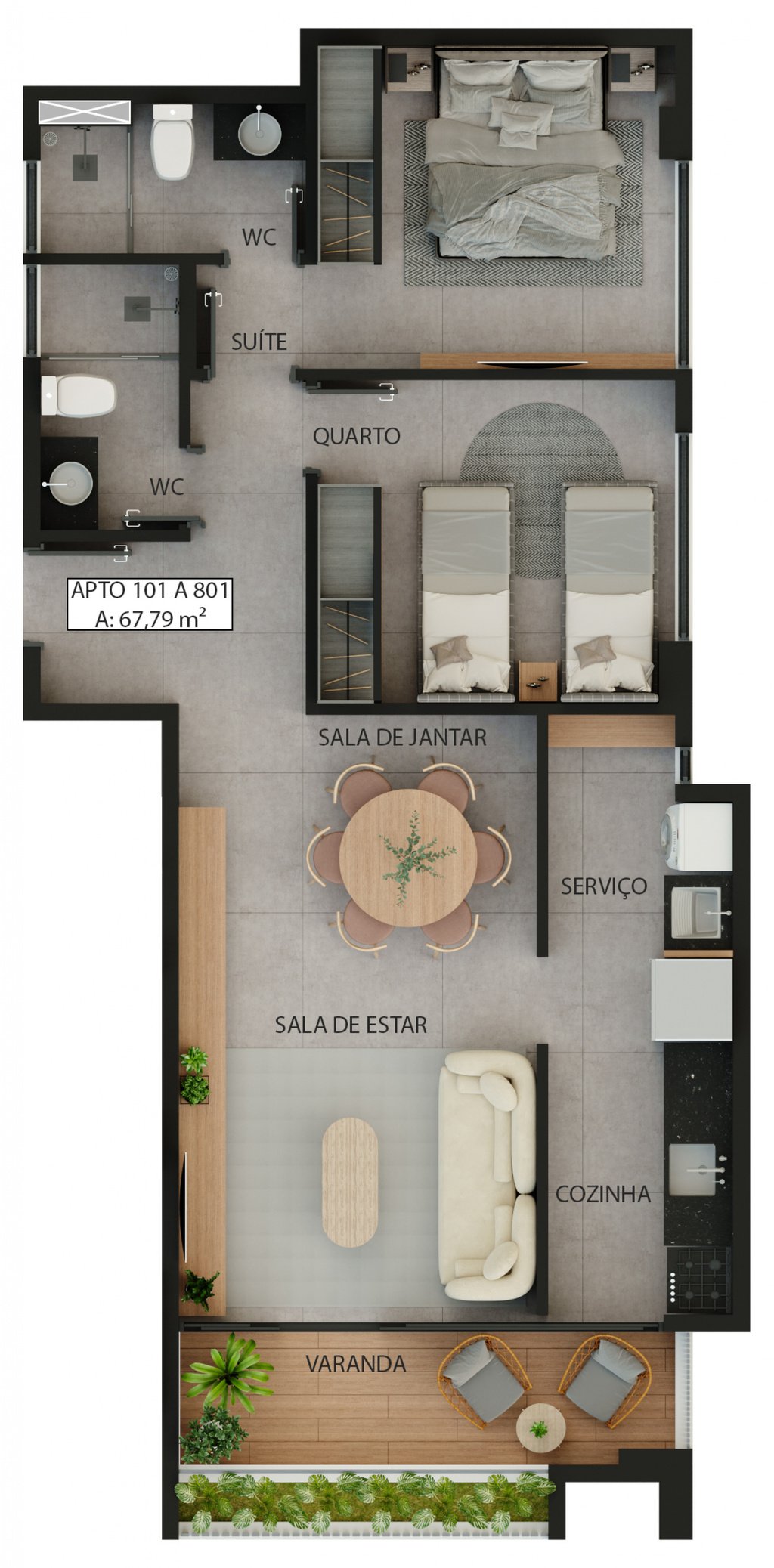 Planta 01 - 2 dorm 67,79m