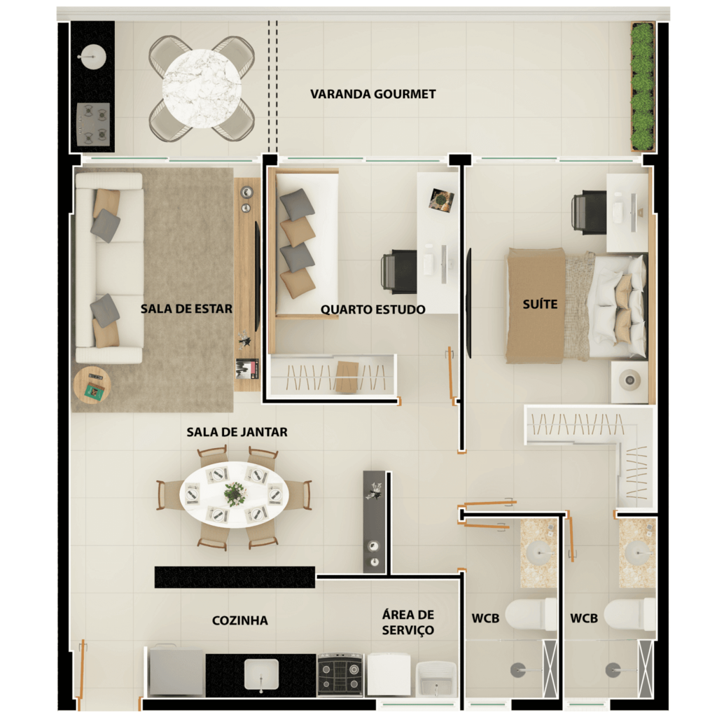 Planta 03 - 2 dorm 77m