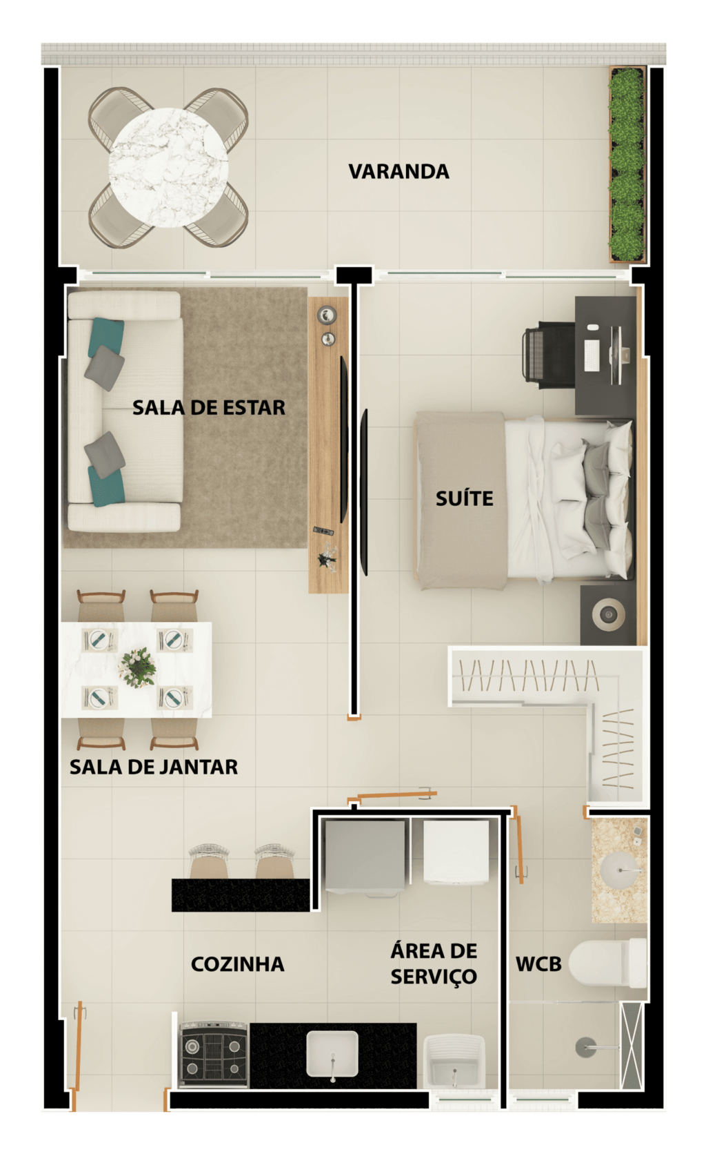 Planta 01 - 1 dorm 50m