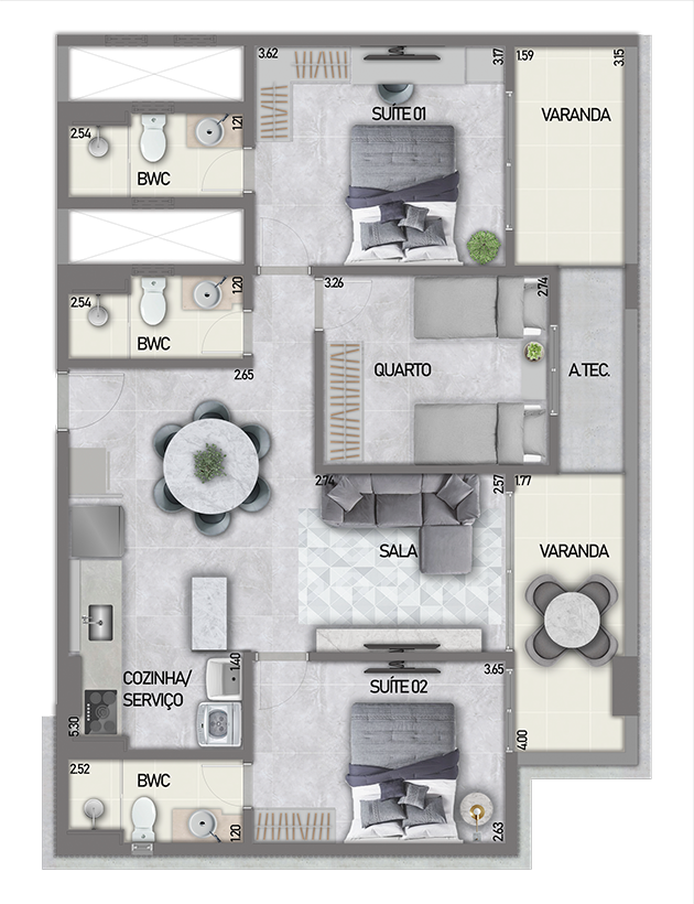 Planta 04 - 3 dorm 93m