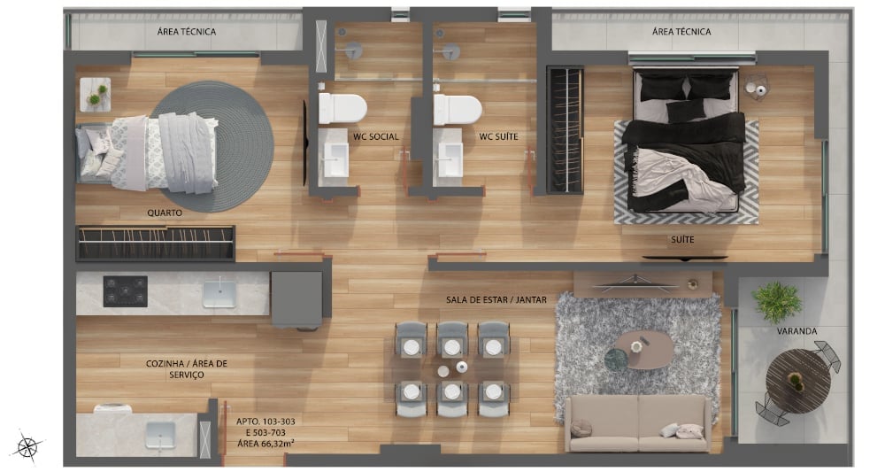 Planta 05 - 2 dorm 66,32m