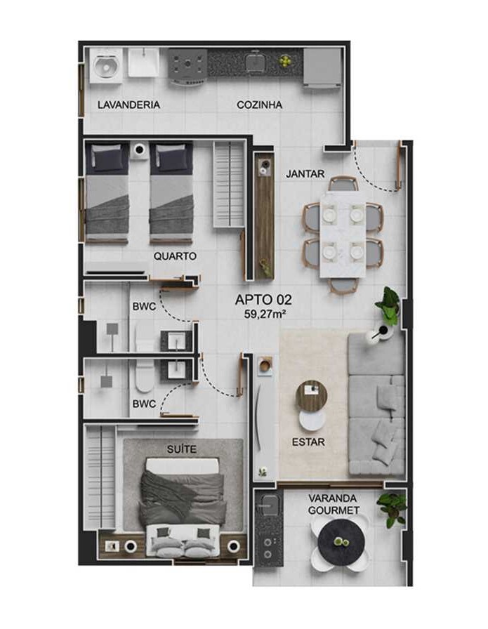 Planta 03 - 2 dorm 59,27m