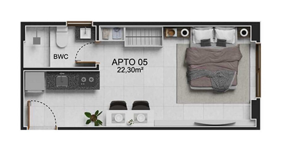 Planta 02 - 1 dorm 22,30m - studio