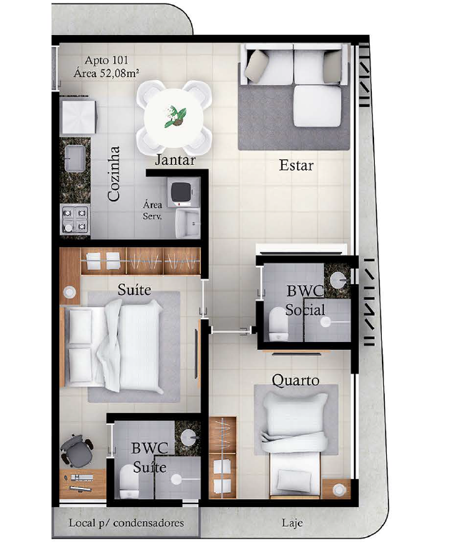 Planta 01 - 2 dorm 52,08m