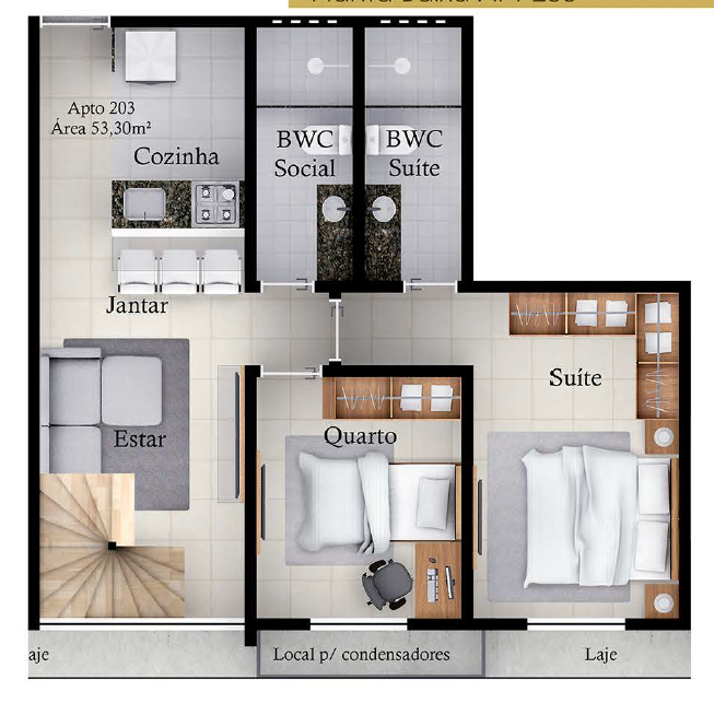 Planta 11 - 2 dorm 90,43m - cobertura duplex - inferior