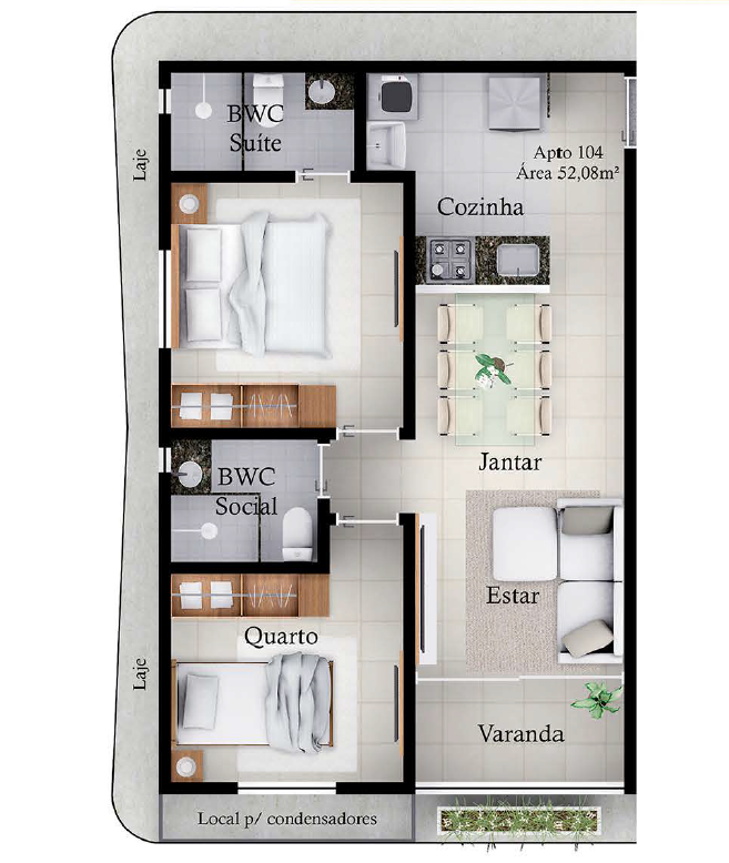 Planta 02 - 2 dorm 52,08m