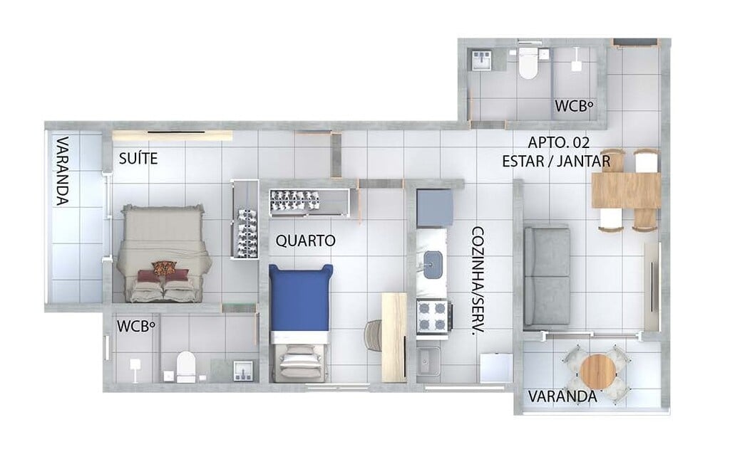 Planta 03 - 2 dorm 61m