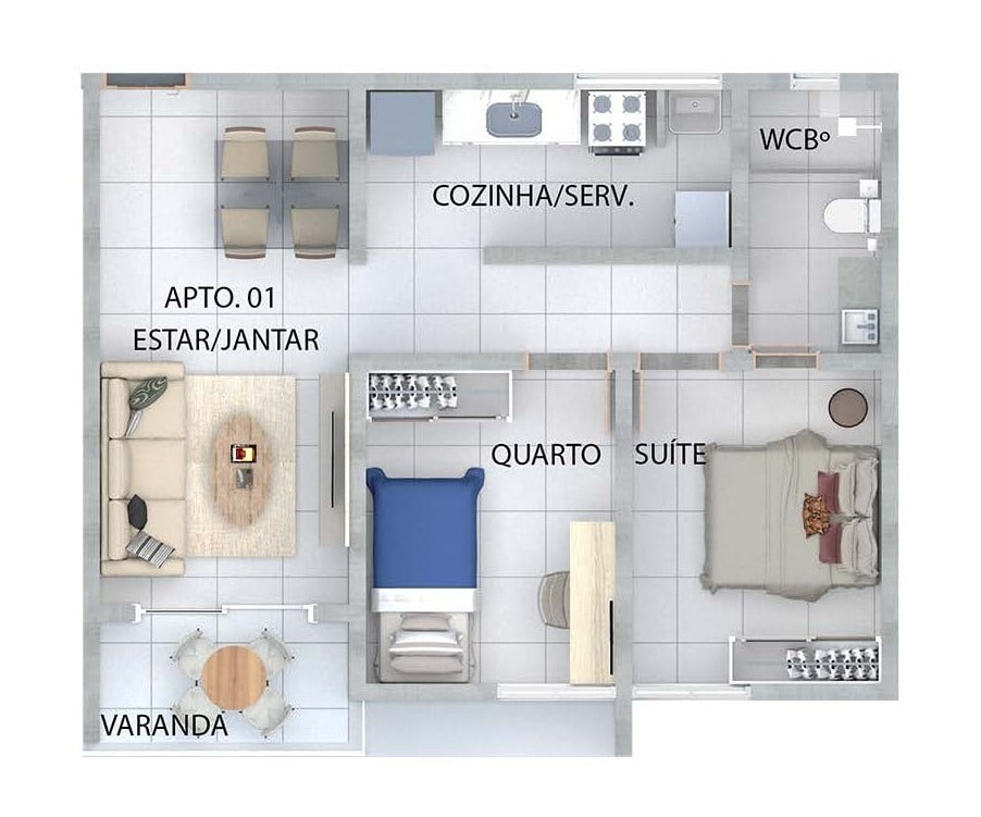 Planta 02 - 2 dorm 54m