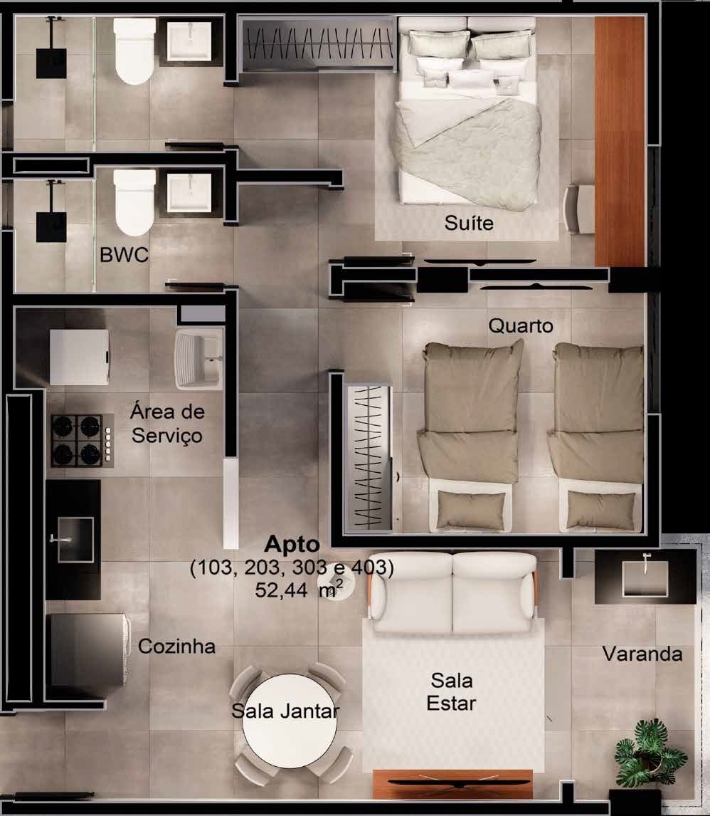 Planta 02 - 2 dorm 52,44m