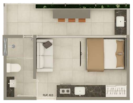 Planta 01 - 1 dorm 19,36m - studio