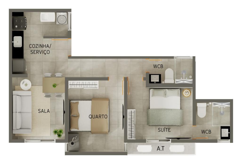 Planta 02 - 2 dorm 58,99m