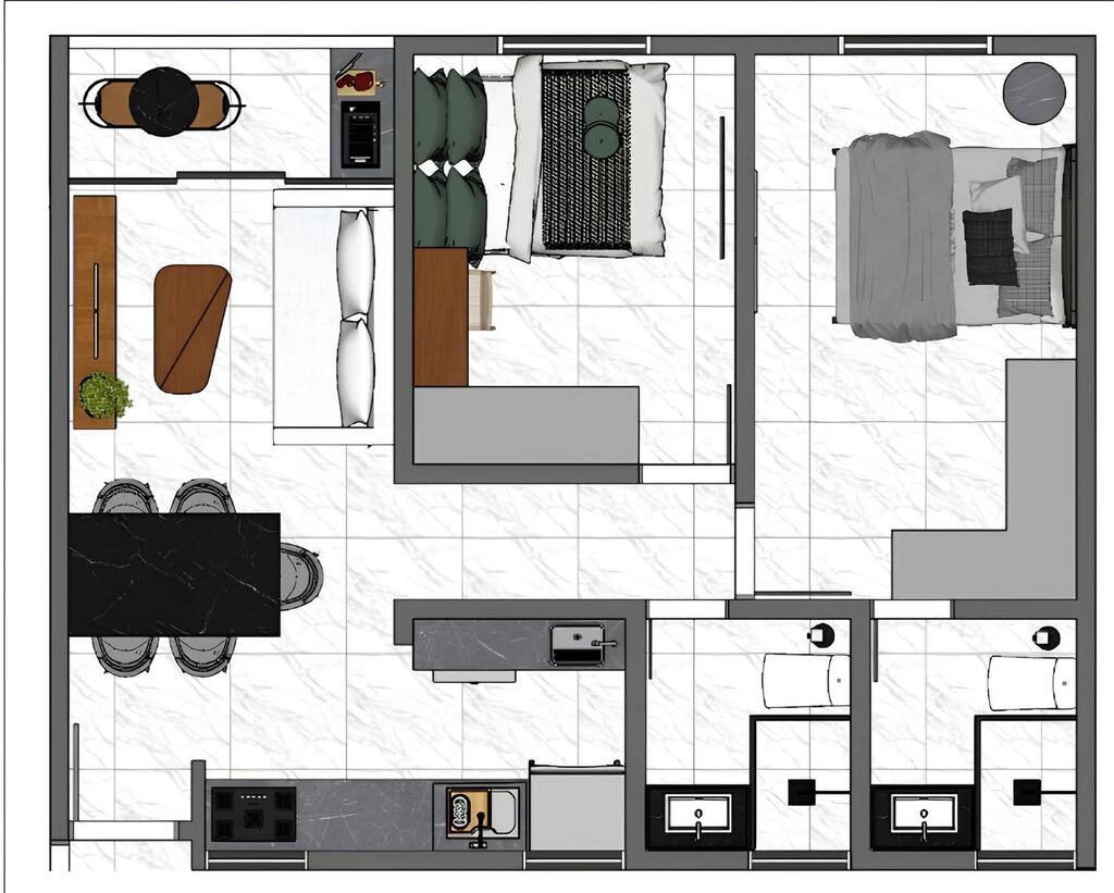 Planta 01 - 2 dorm 52,56m