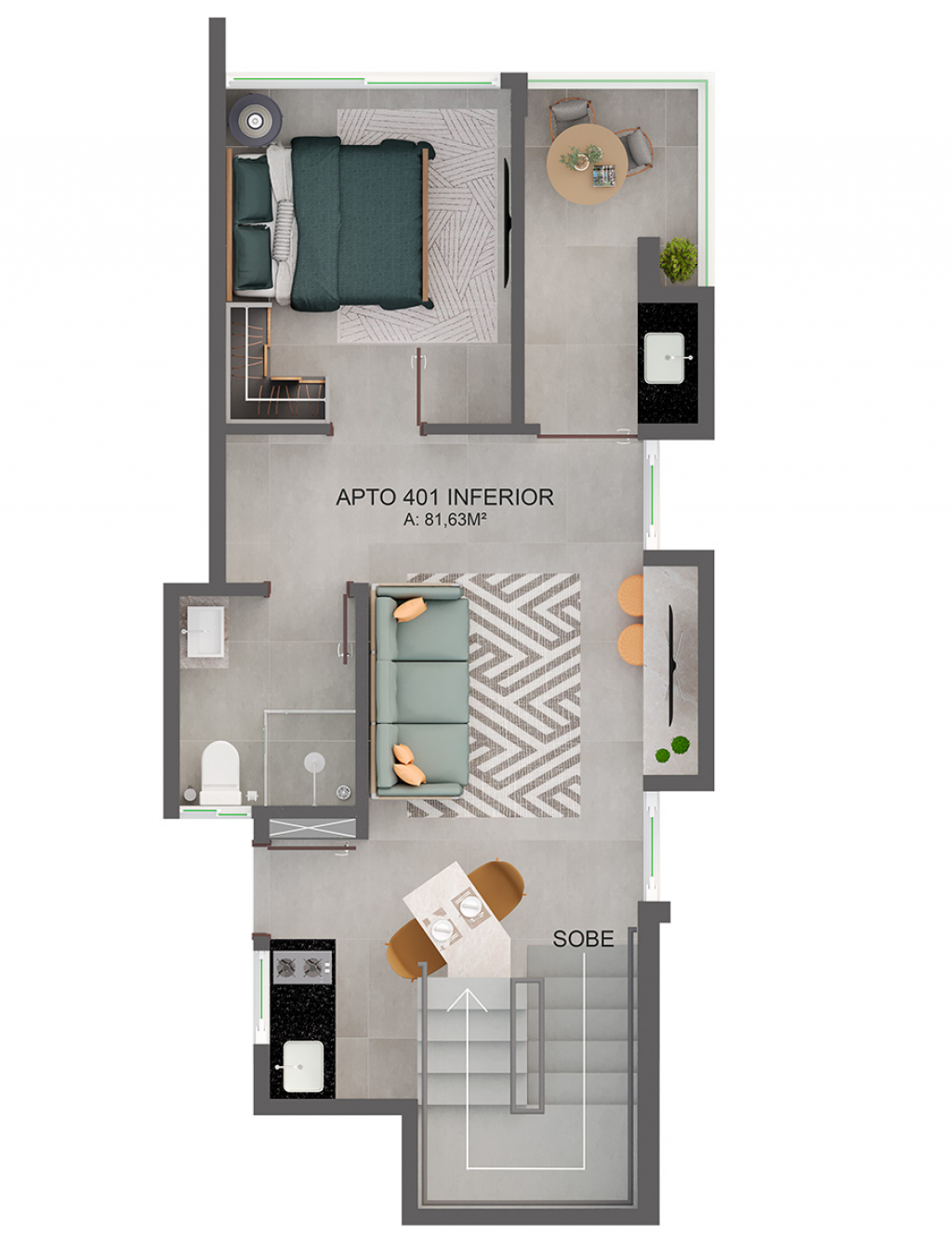 Planta 10 - 2 dorm 81,63m - cobertura duplex - inferior