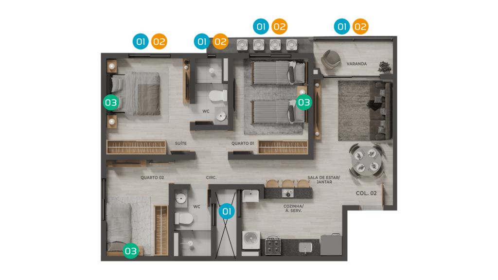 Planta 04 - 3 dorm 75,52m