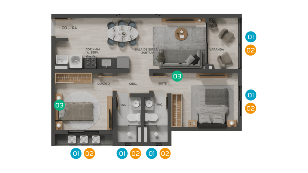 Planta 01 - 2 dorm 57,06m