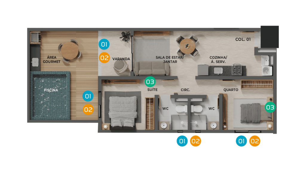 Planta 05 - 2 dorm 76,82m