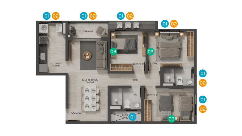 Planta 03 - 3 dorm 72,64m