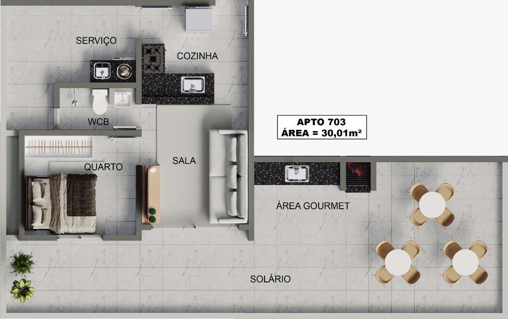 Planta 07 - 1 dorm 83,3m - cobertura horizontal