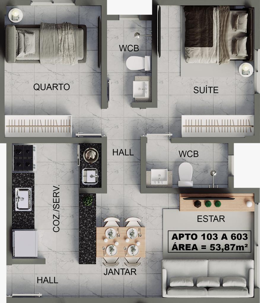 Planta 04 - 2 dorm 53,87m