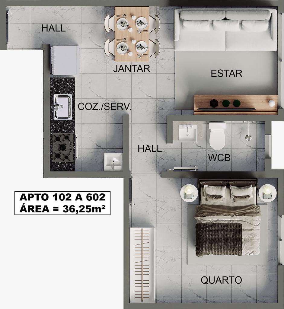 Planta 02 - 1 dorm 36,25m