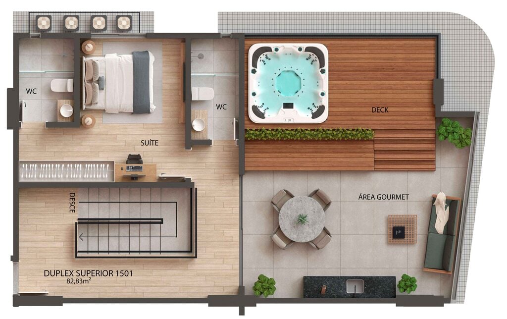 Planta 06 - 3 dorm 120,13m - cobertura duplex - superior