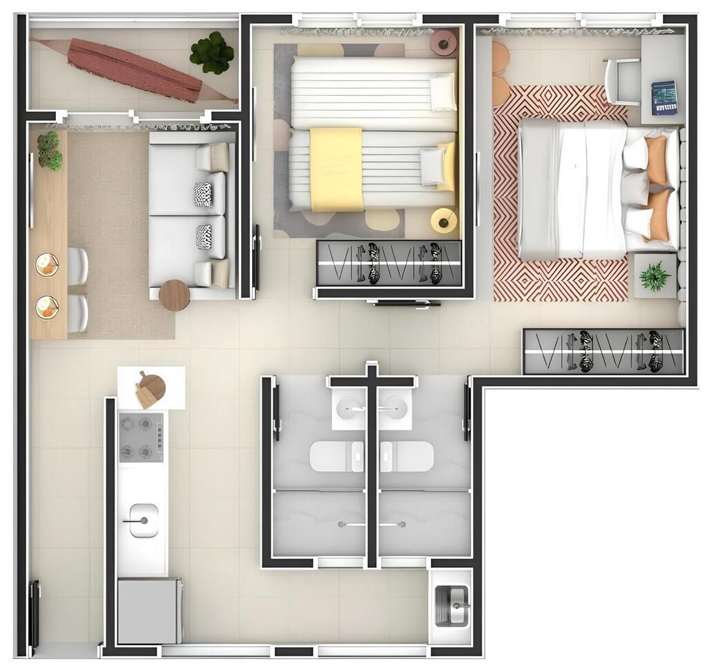 Planta 01 - 2 dorm 53,25m