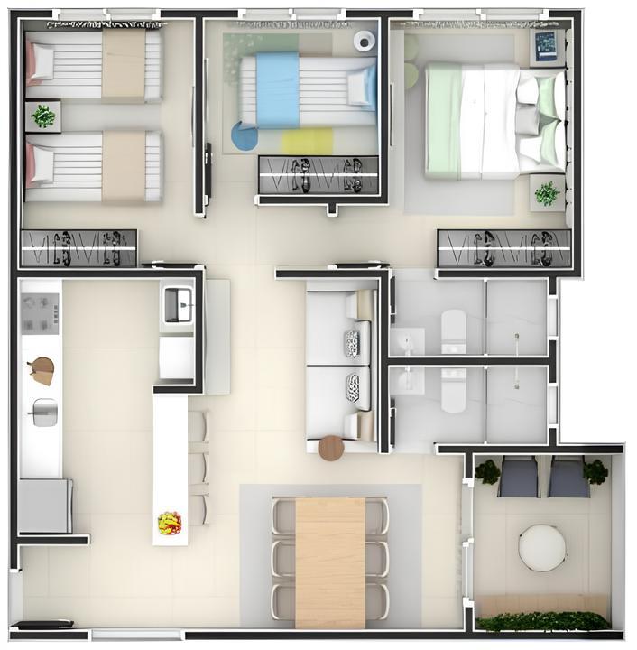 Planta 03 - 3 dorm 74m