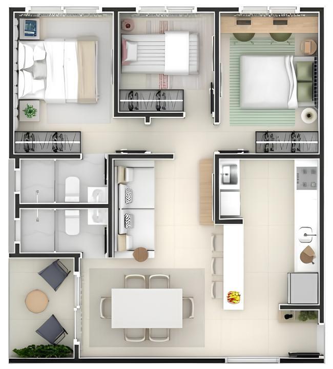 Planta 02 - 3 dorm 71,05m